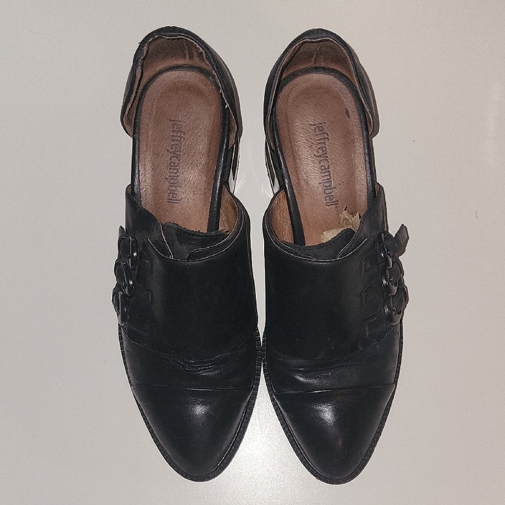Jeffrey Campbell Black Leather Heels with Cutout Design Sz 7 - Picture 3 of 8